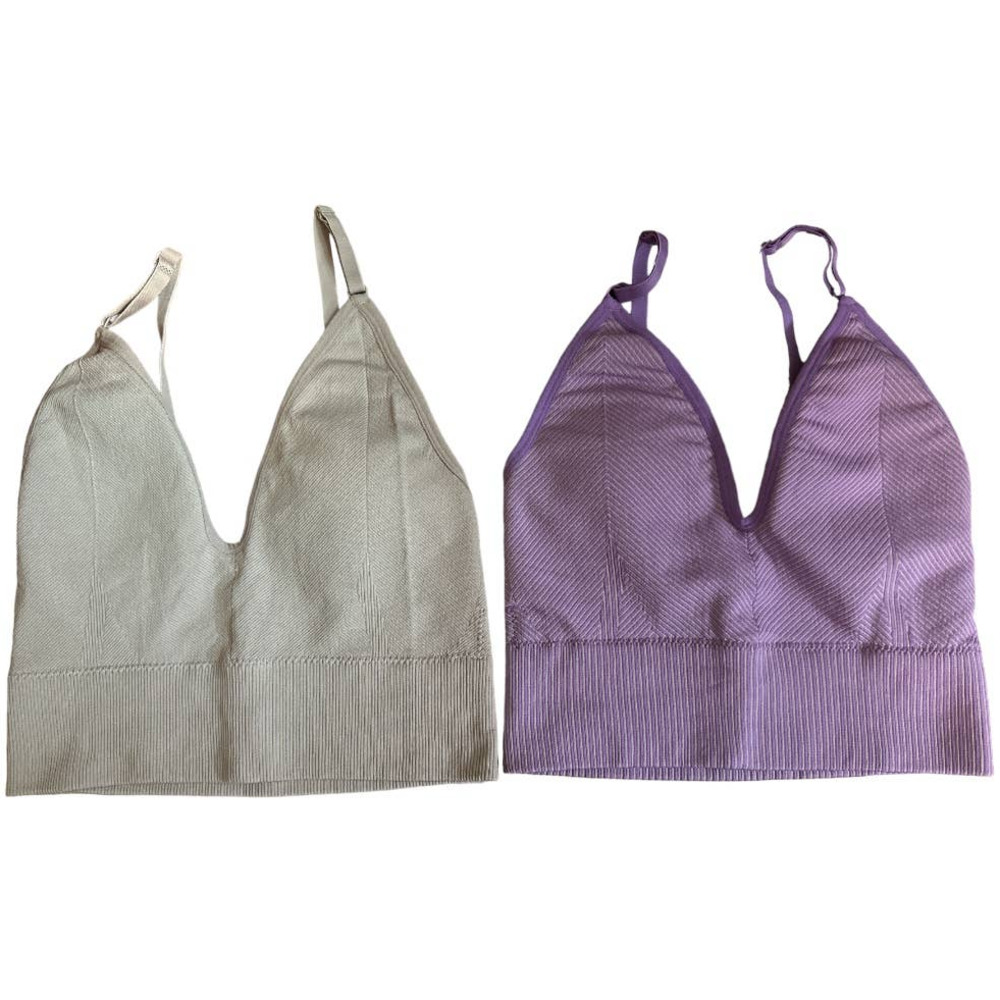 Comfort by Real Purple & Beige Seamless Plunge Bralettes Pack of 2 Women's M